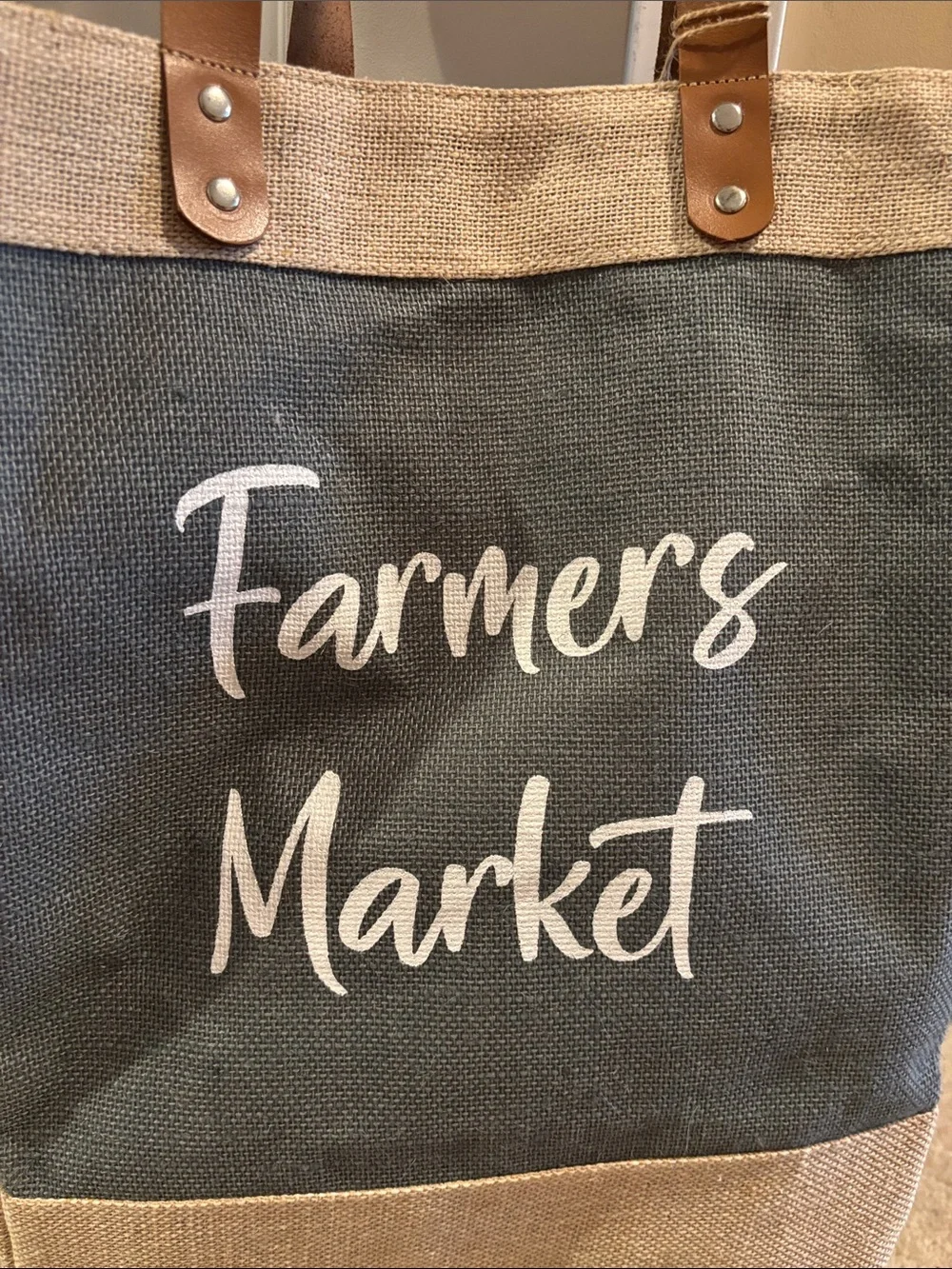 NWT - Farmers Market Canvas Tote Bag with Brown Straps